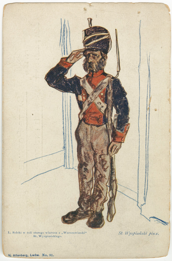 Ludwik Solski jako Stary Wiarus, rys. Stanisław Wyspiański, 1901, pocztówka, Muzeum Krakowa, MHK Fs879-VI Ludwik Solski jako Stary Wiarus, rys. Stanisław Wyspiański, 1901, pocztówka, Muzeum Krakowa, MHK Fs879-VI