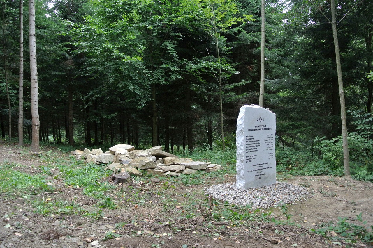 Pomnik w trześnowskim lesie; fot. Agata Kozieradzka/Fundacja Zapomniane (udostępnione na licencji Creative Commons Uznanie autorstwa-Na tych samych warunkach 3.0 Unported)