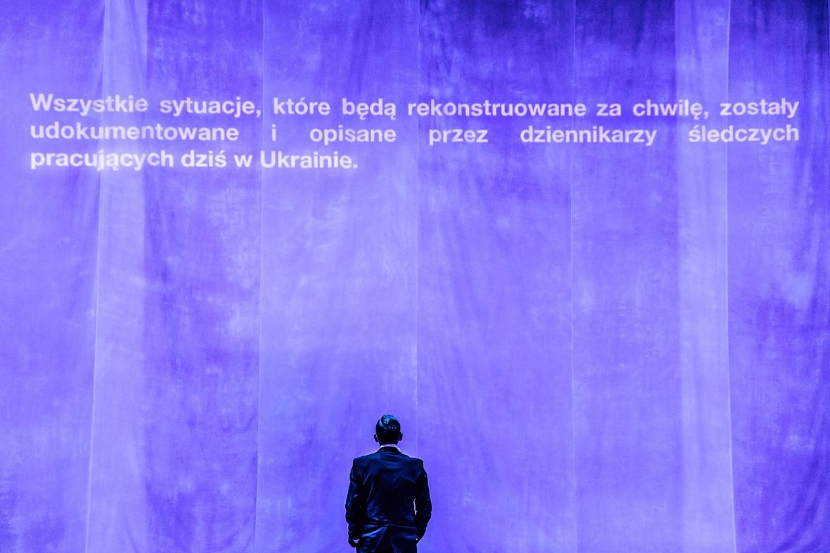 Polski Theatre in the Underground, Crime and Punishment. Because of the Russian Crimes that We Cannot Understand: Michał Opaliński; photo: Natalia Kabanow Polski Theatre in the Underground, Crime and Punishment. Because of the Russian Crimes that We Cannot Understand: Michał Opaliński; photo: Natalia Kabanow