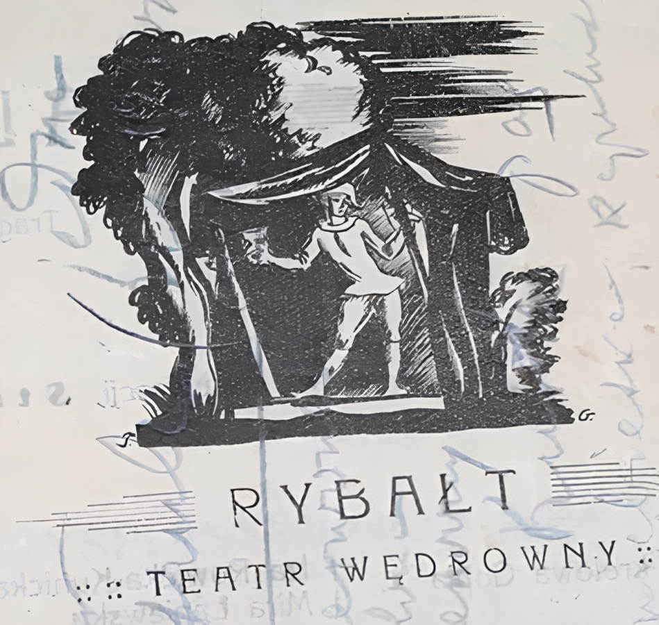 Logo Teatru Rybałt projektu Tadeusza Gronowskiego, fragment programu do Balladyny w reż. S. Wysockiej; źródło: Zbiory Gabinetu Dokumentów Życia Społecznego Biblioteki Uniwersytetu Warszawskiego w Warszawie. Logo Teatru Rybałt projektu Tadeusza Gronowskiego, fragment programu do Balladyny w reż. S. Wysockiej; źródło: Zbiory Gabinetu Dokumentów Życia Społecznego Biblioteki Uniwersytetu Warszawskiego w Warszawie.